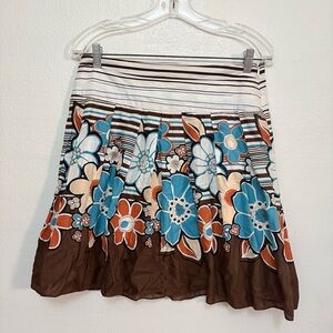 Floral Striped Mini Skirt in Brown and Blue